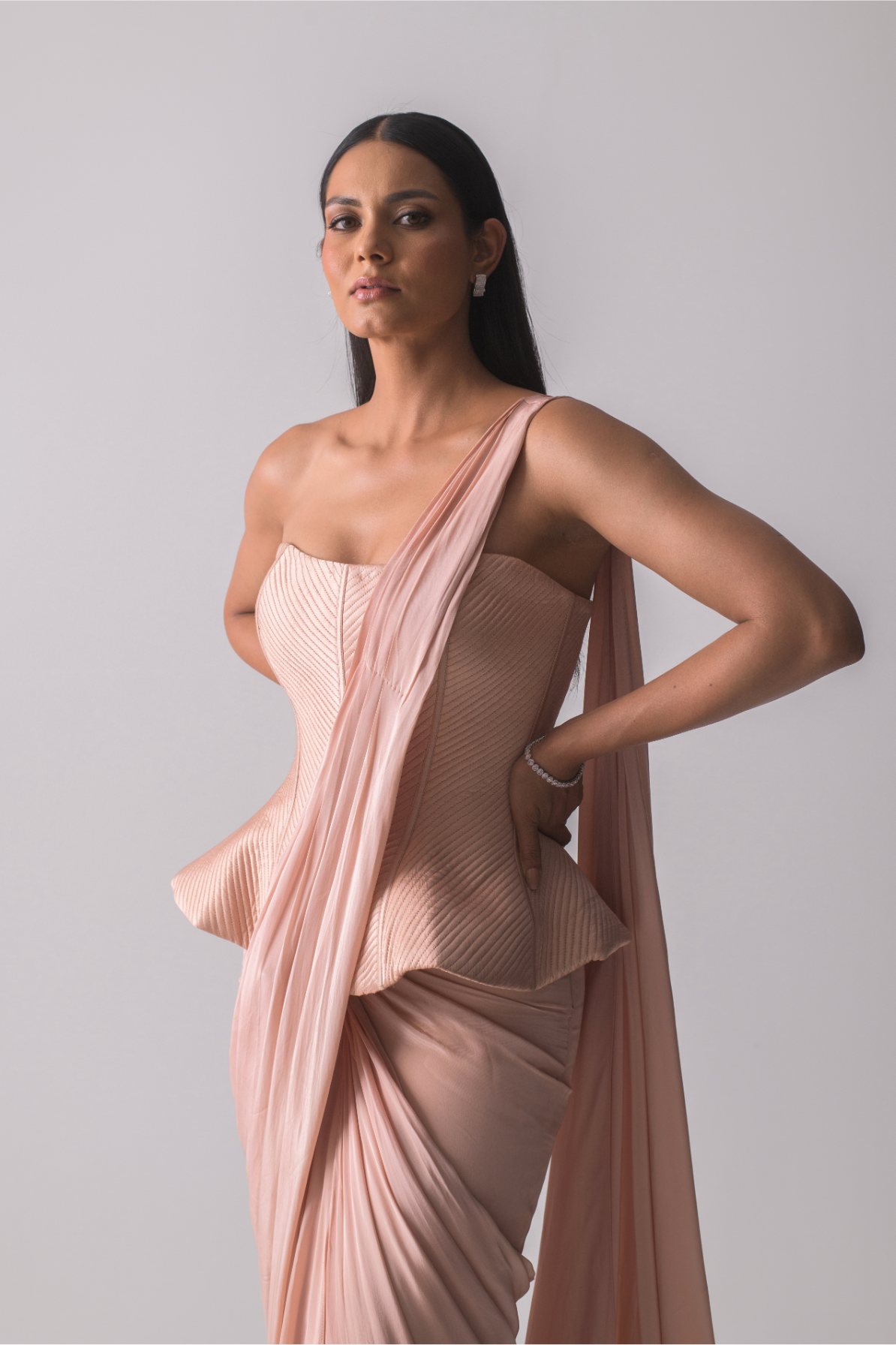 Peach peplum drape set