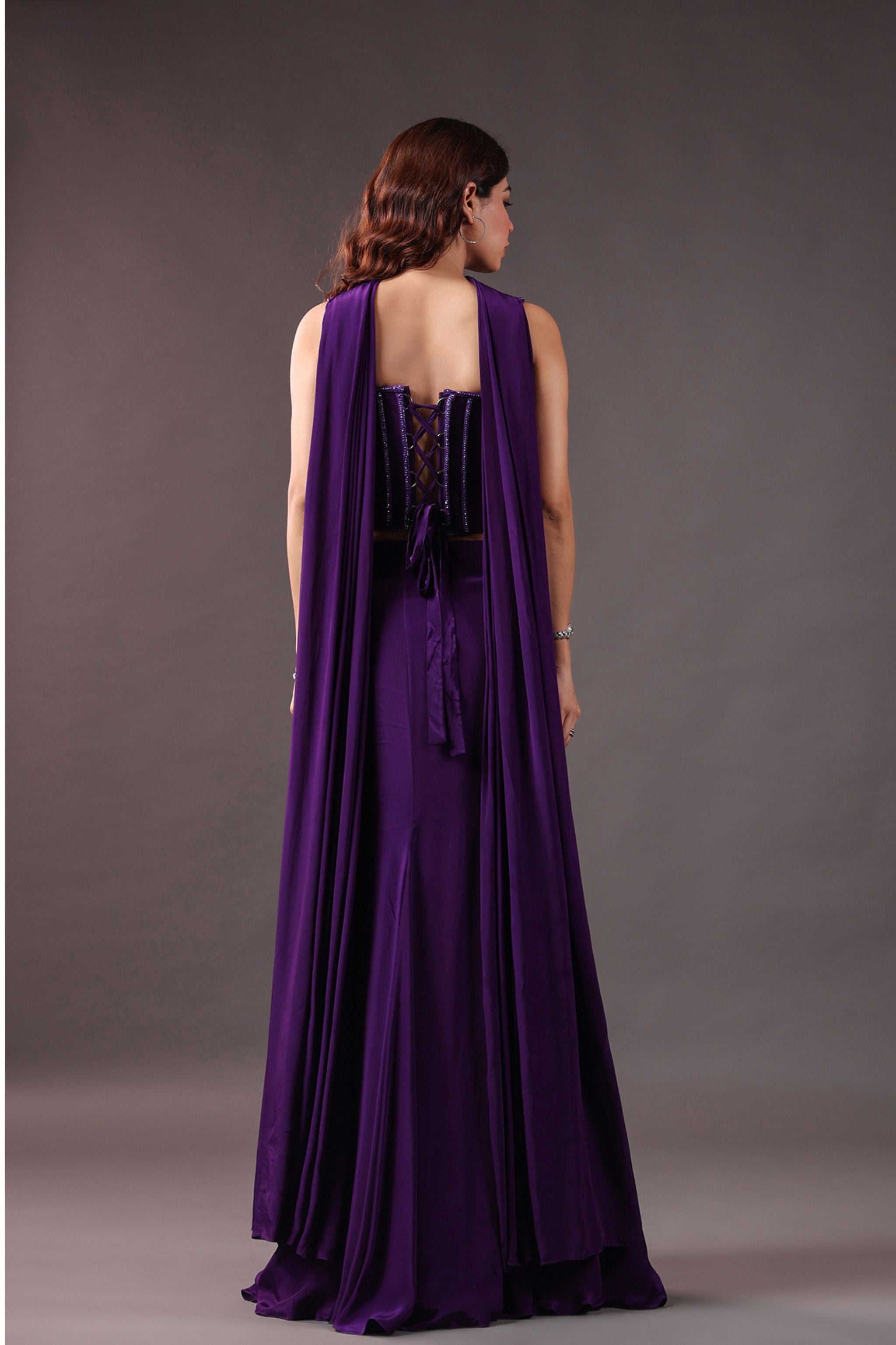 Tyrian Purple Corset & Drape Skirt Set