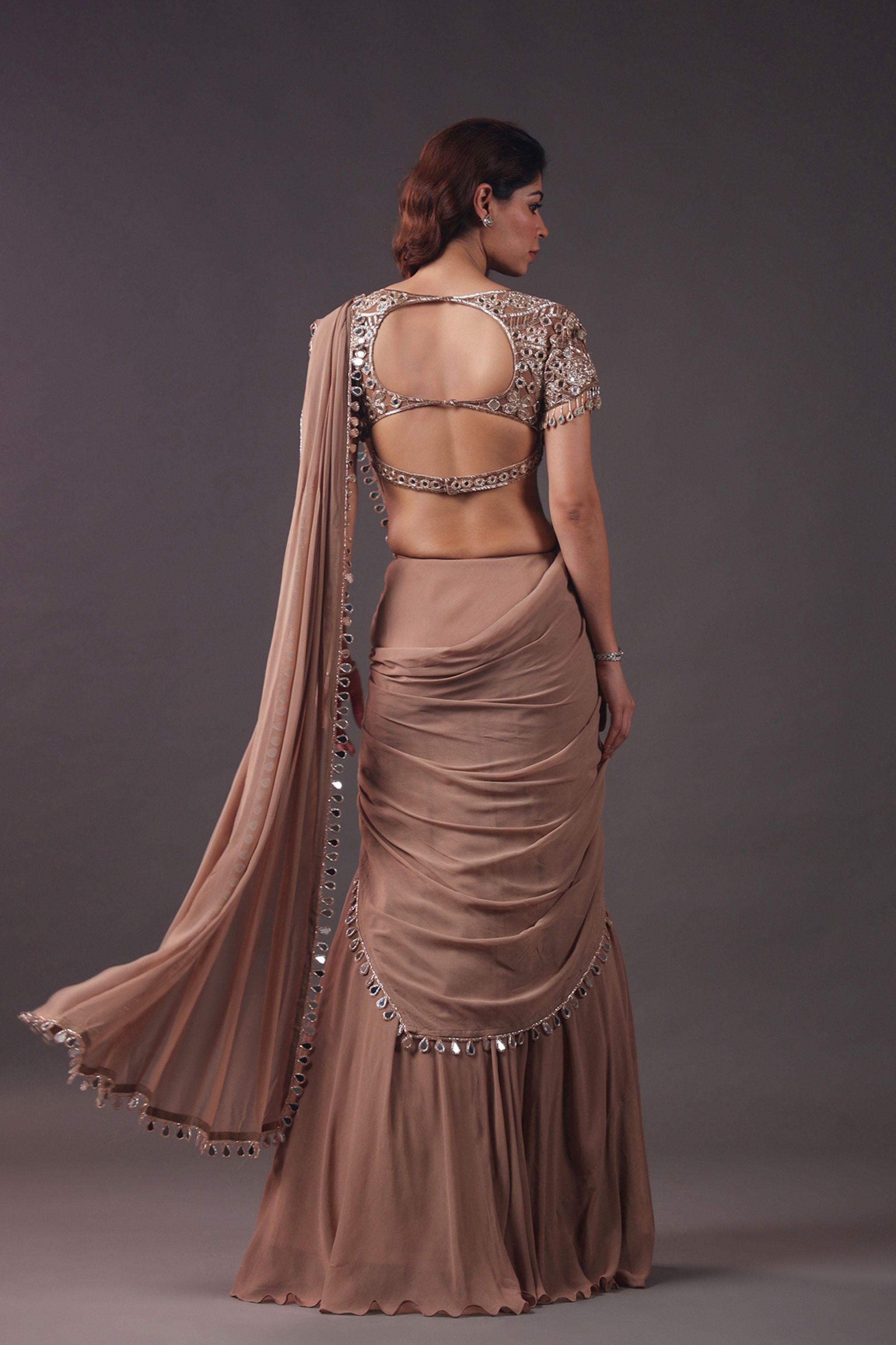 Mocha Mirage Mirror Drape Saree