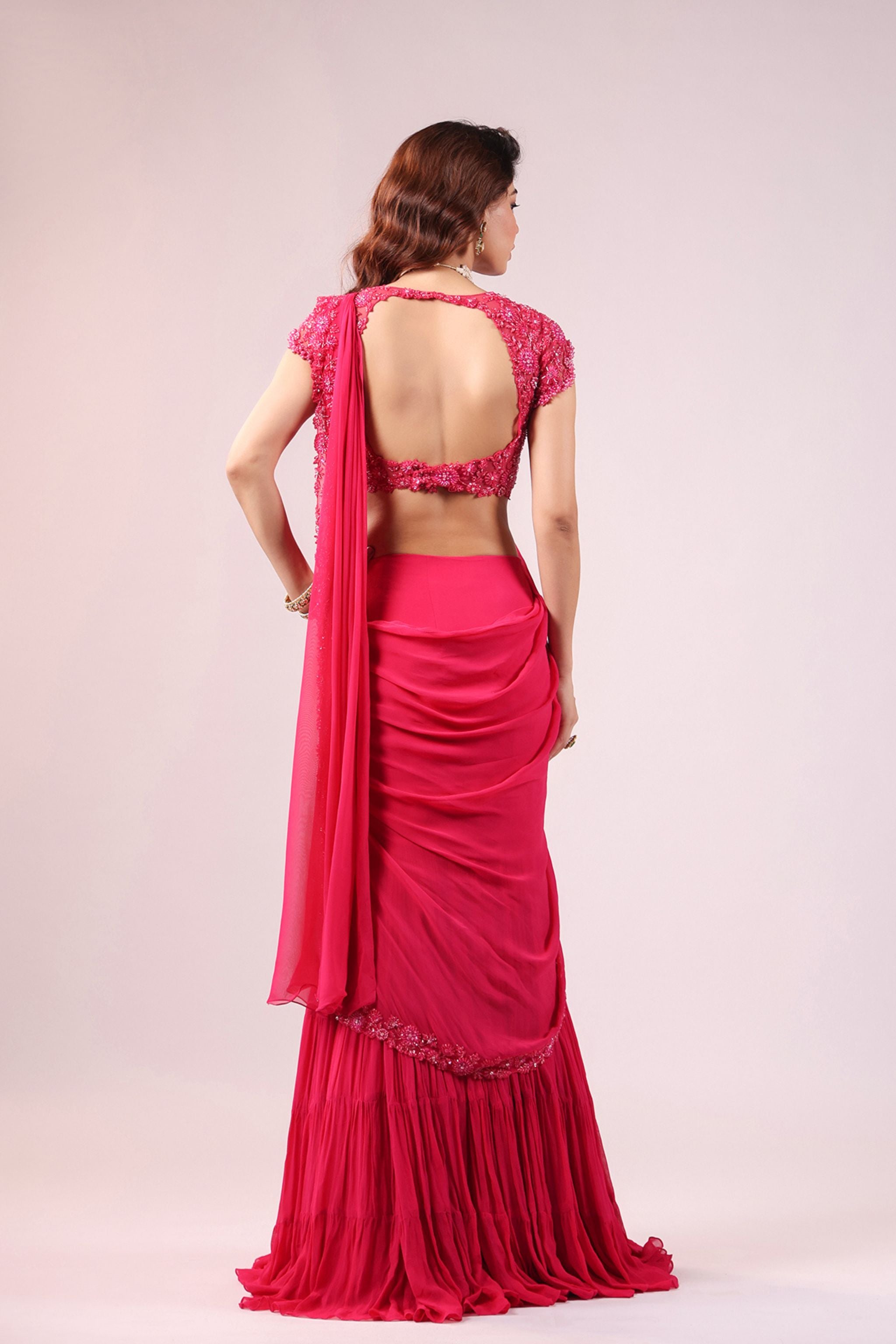 Ruby Hot Pink Skirt Saree