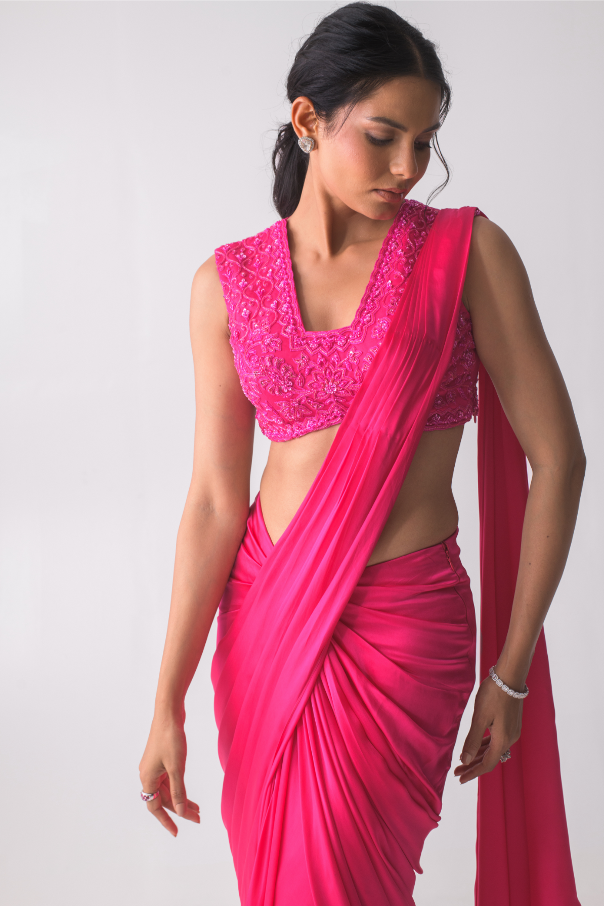 Pink Pre-draped saree