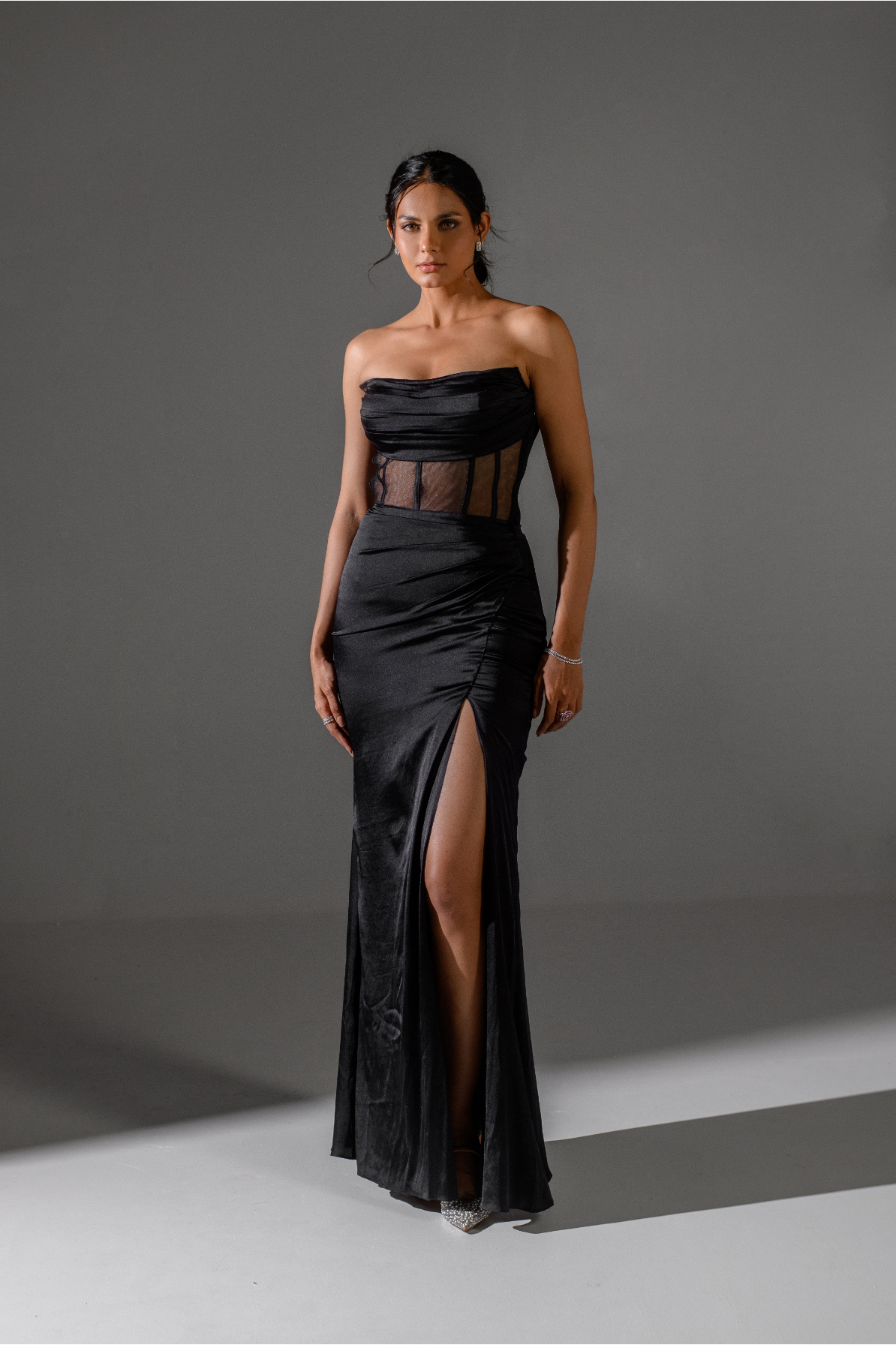 Black Satin Corset Gown