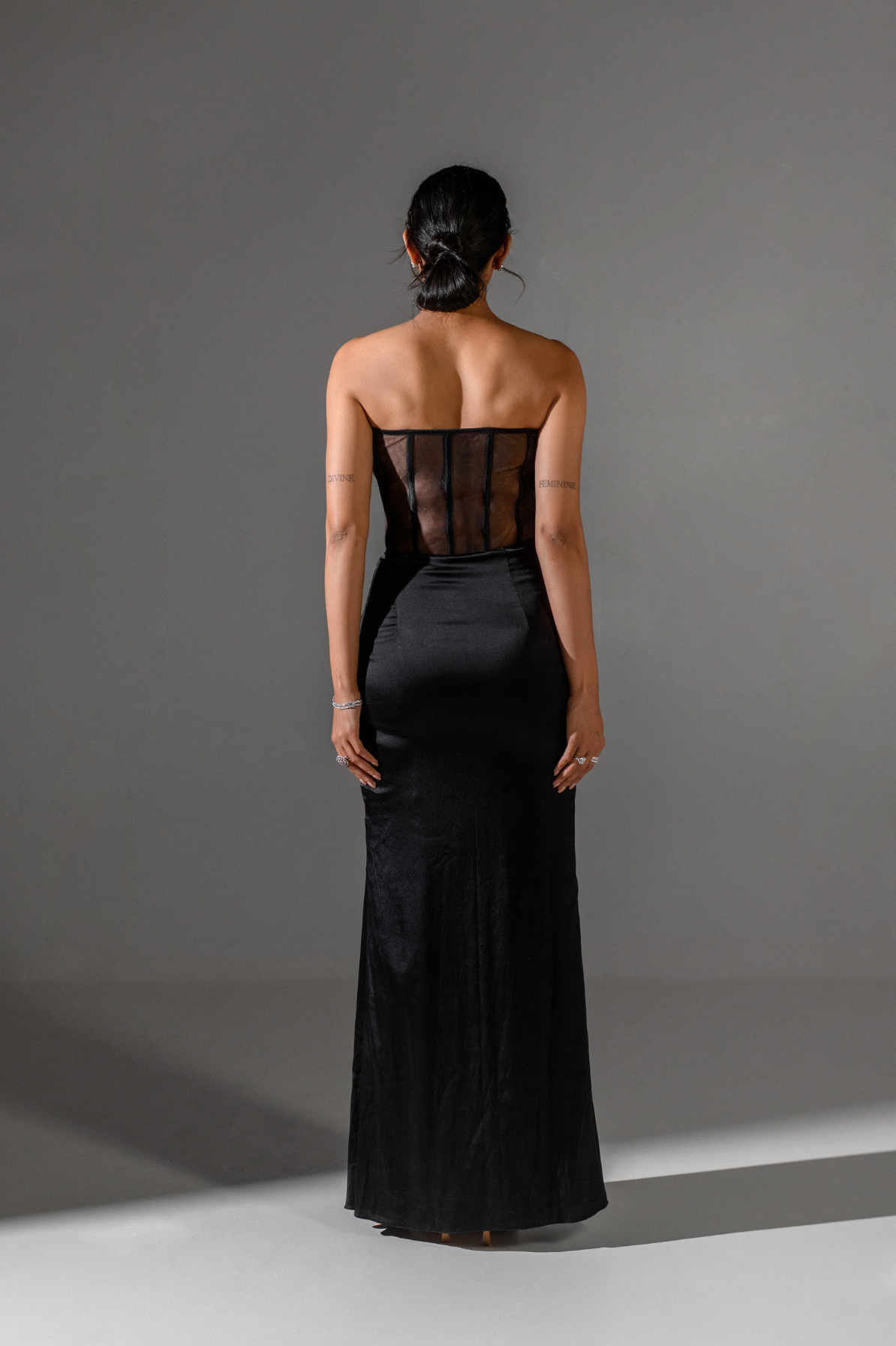 Black Satin Corset Gown