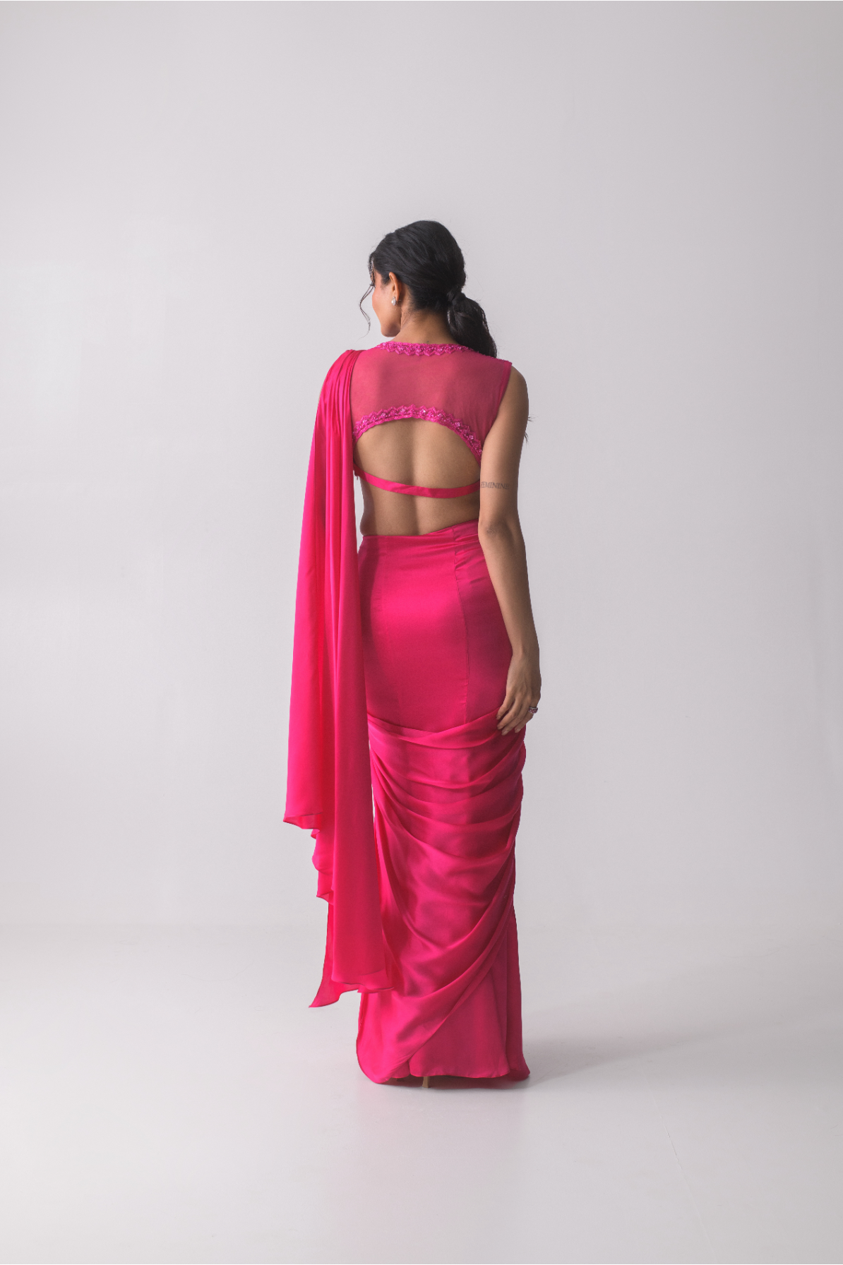 Pink Pre-draped saree