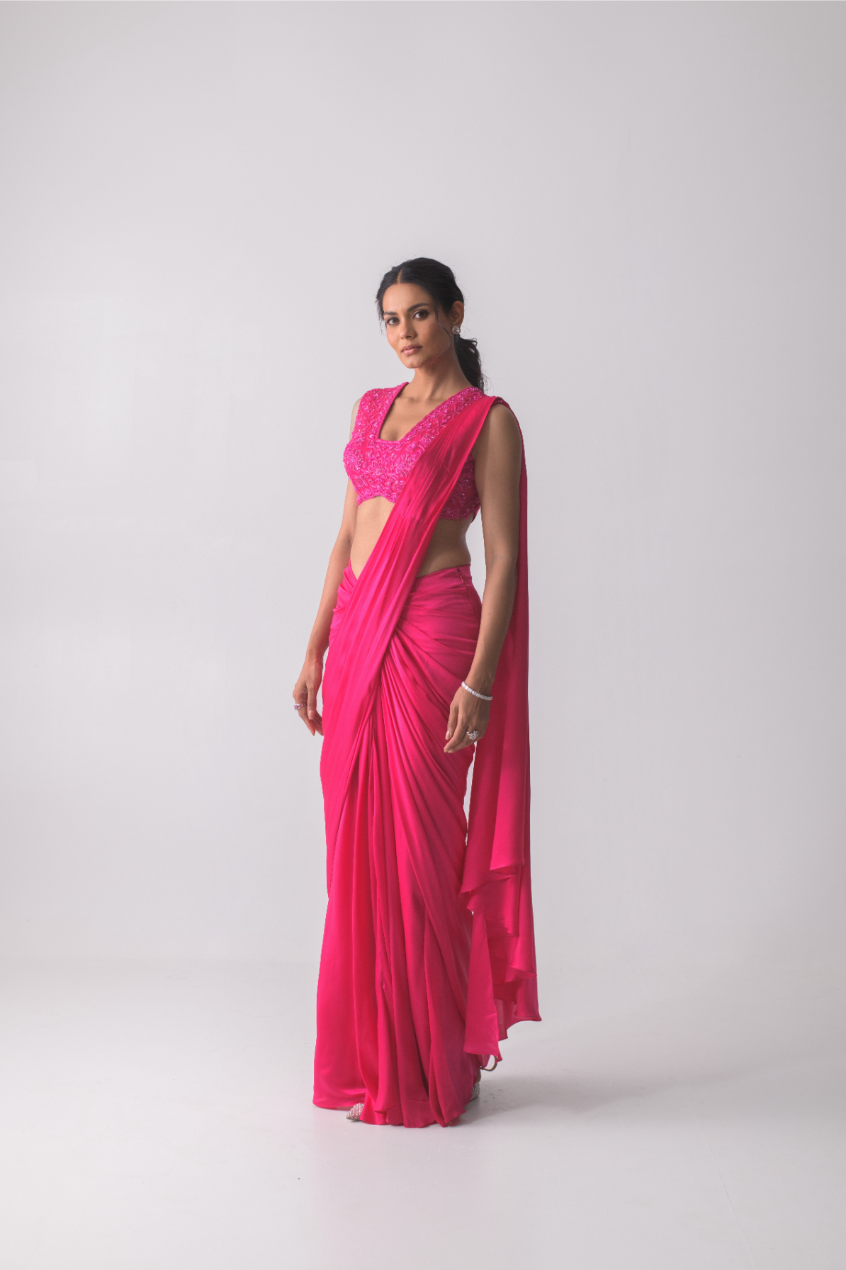 Pink Pre-draped saree