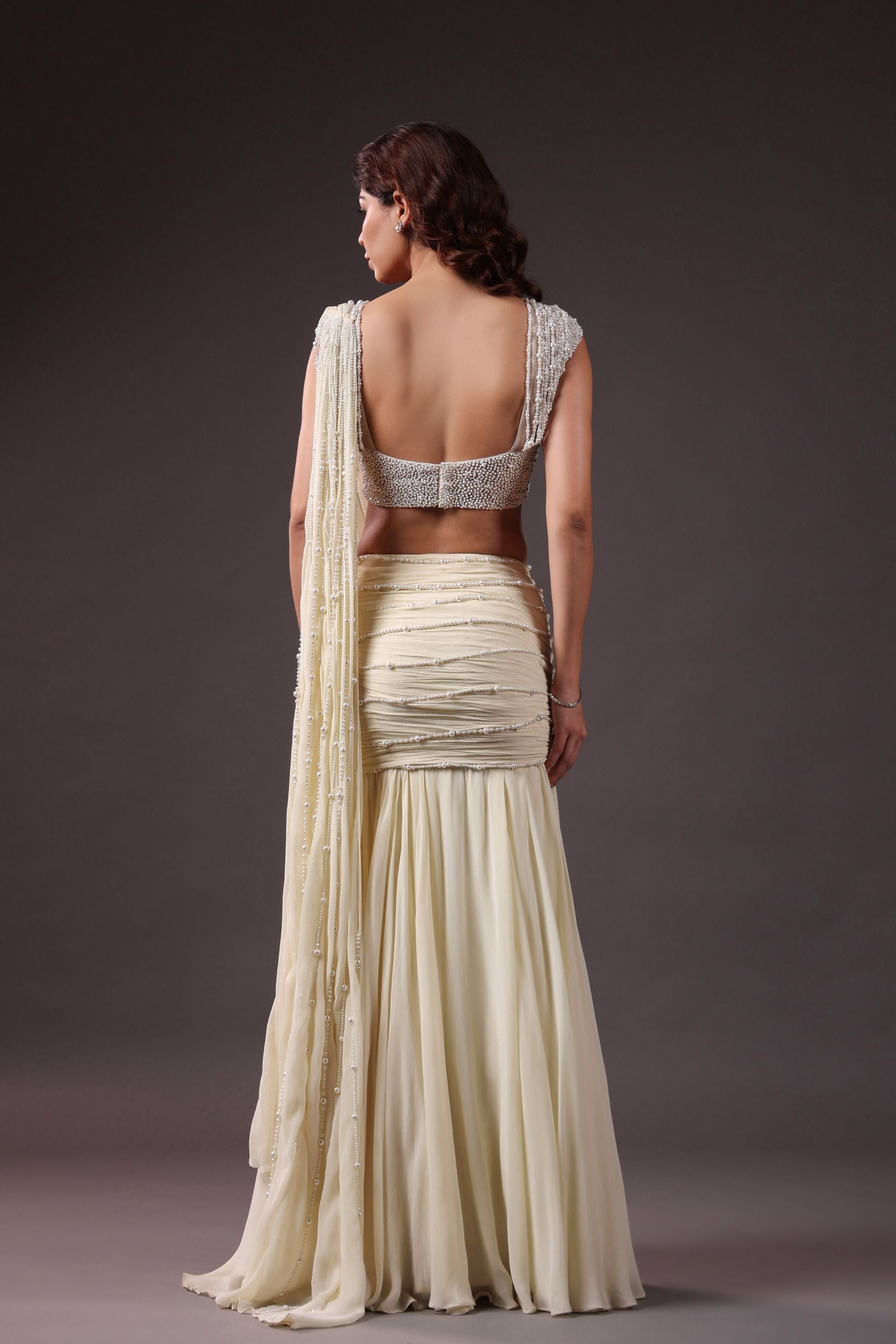 Pearlmist Ecru Draped Lehenga Set
