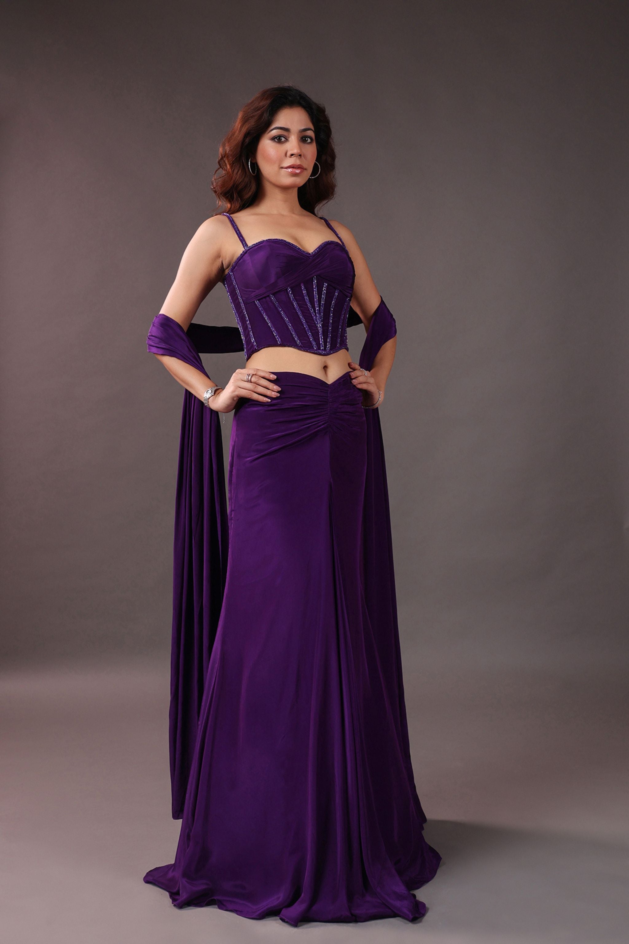 Tyrian Purple Corset & Drape Skirt Set