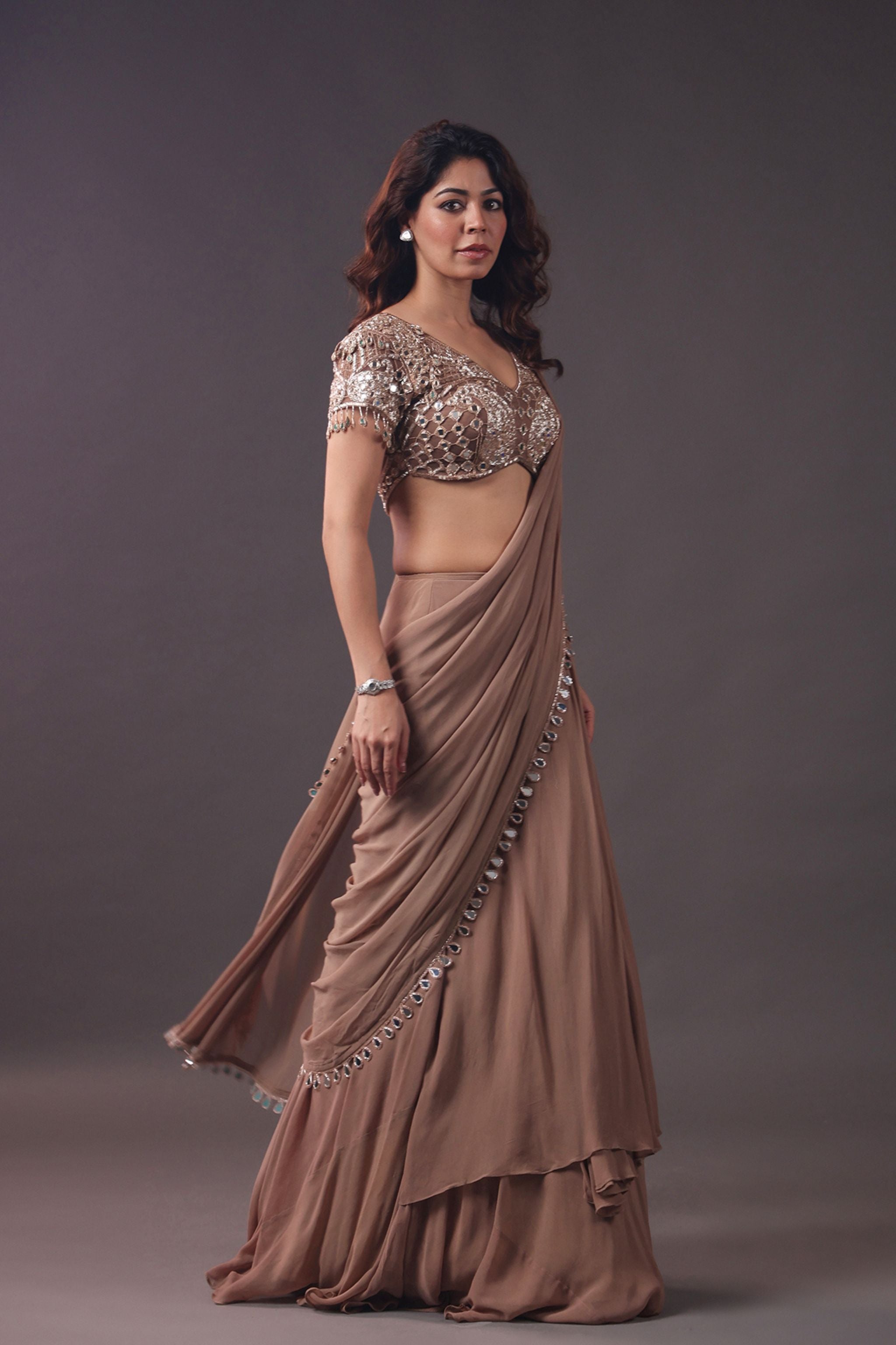 Mocha Mirage Mirror Drape Saree