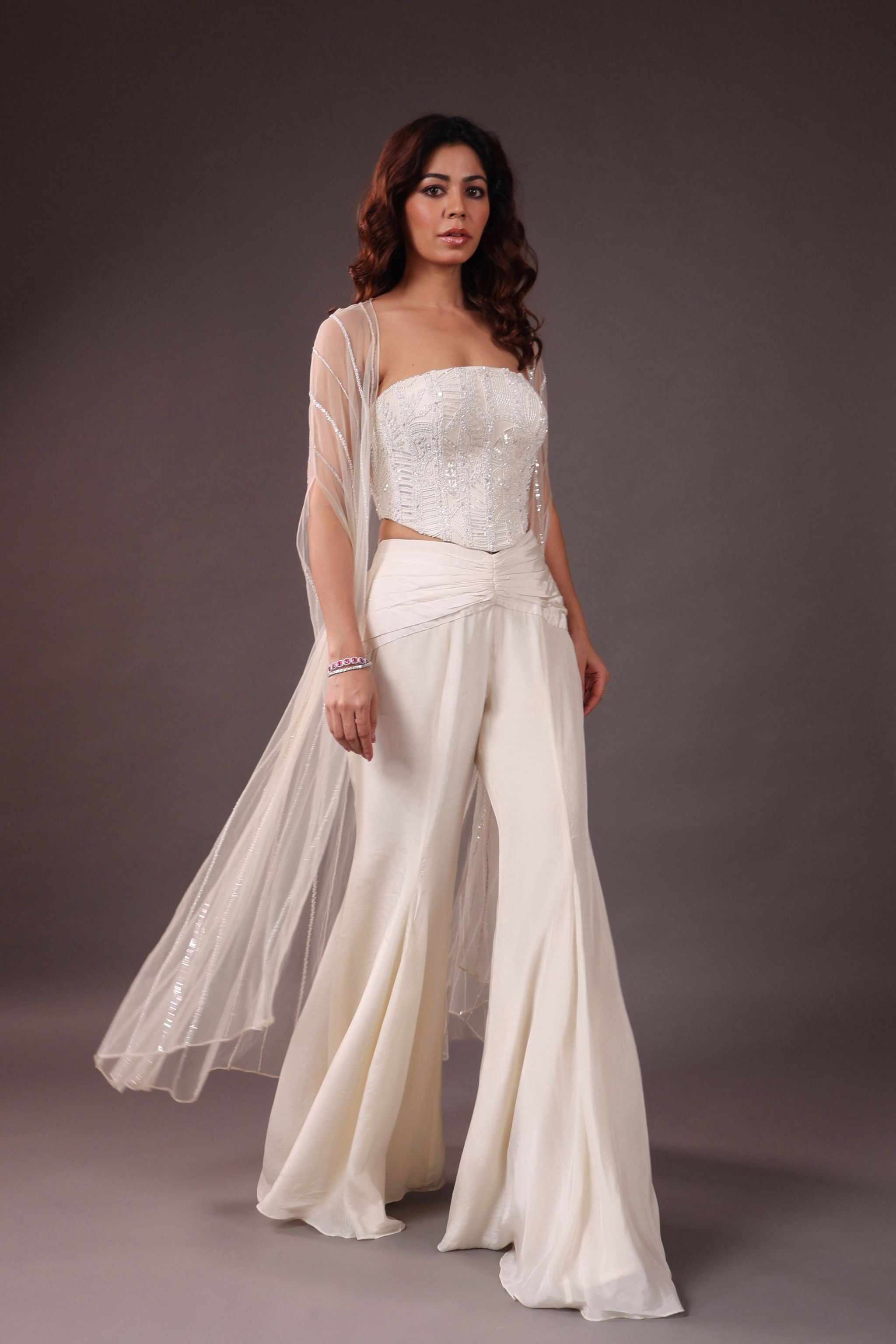 Selene Ivory Co-ord Set with Cape