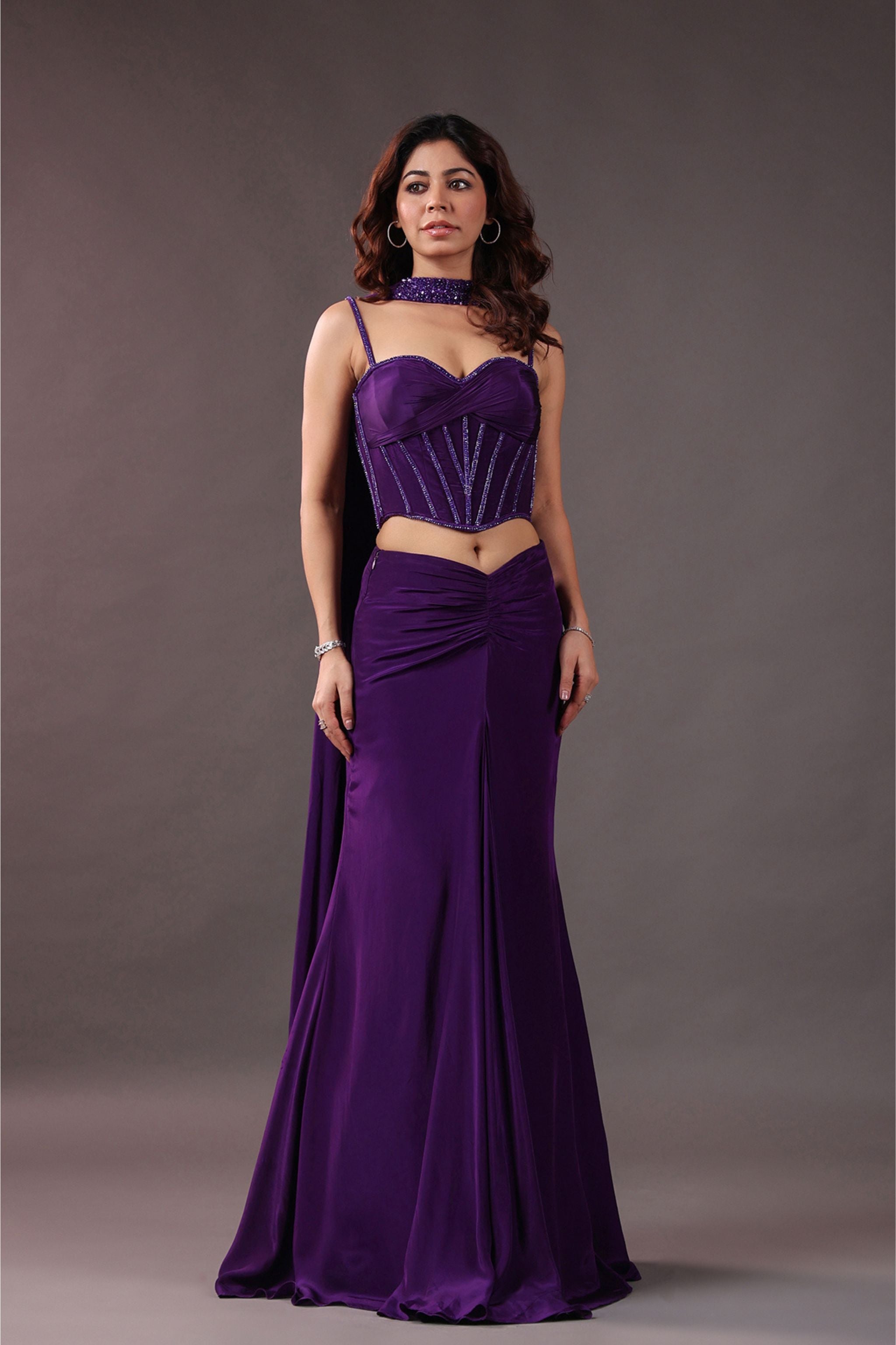 Tyrian Purple Corset & Drape Skirt Set