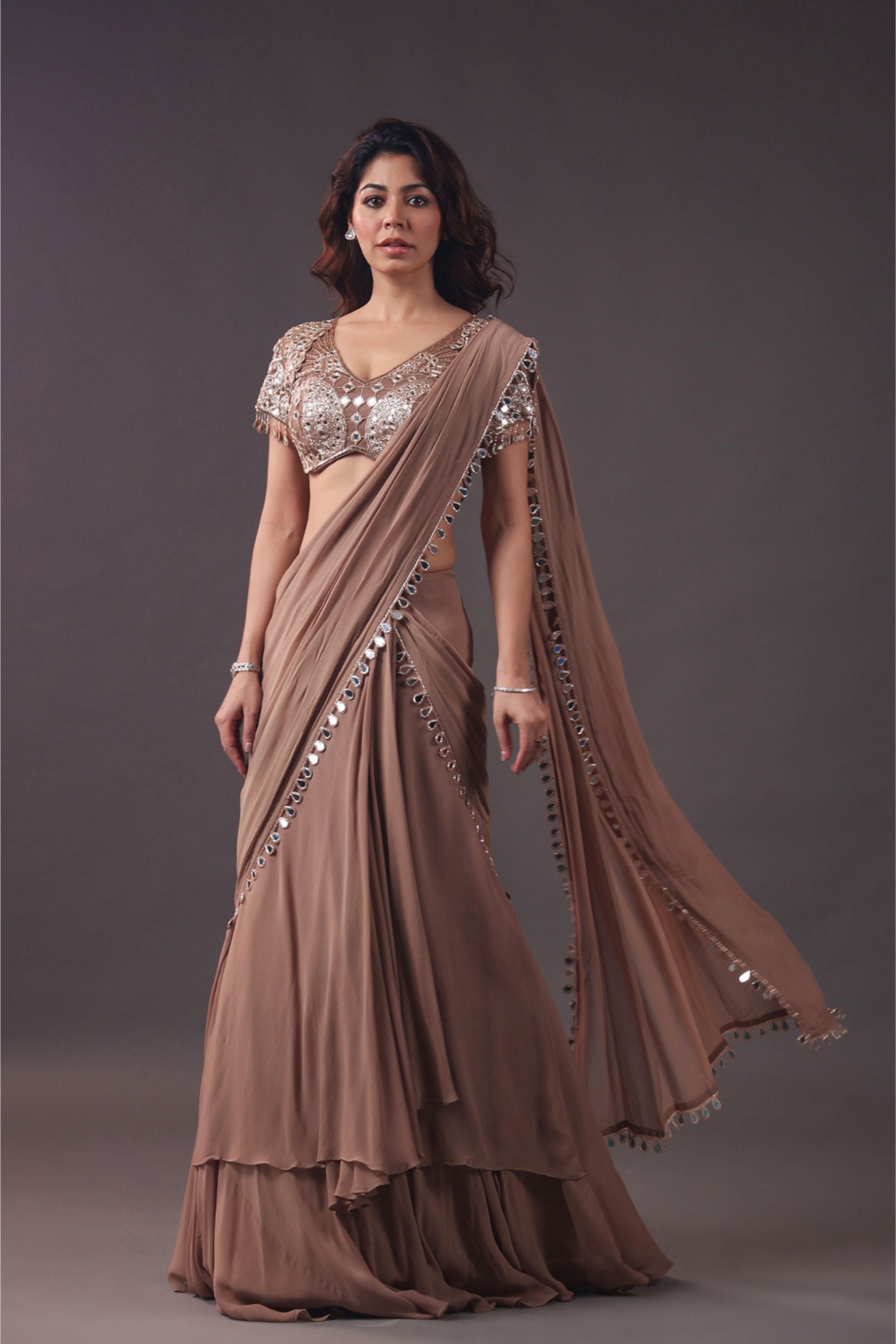 Mocha Mirage Mirror Drape Saree