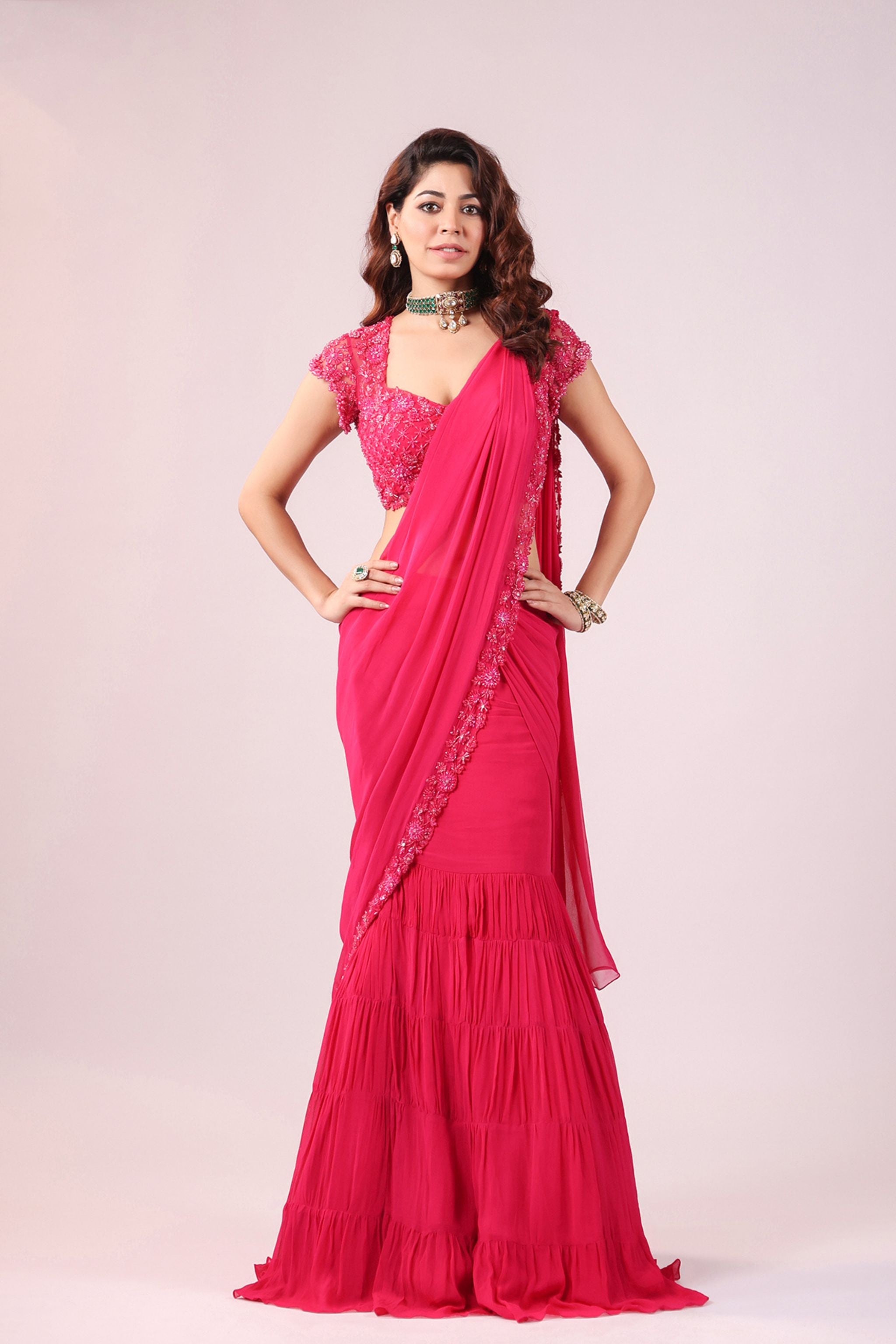 Ruby Hot Pink Skirt Saree