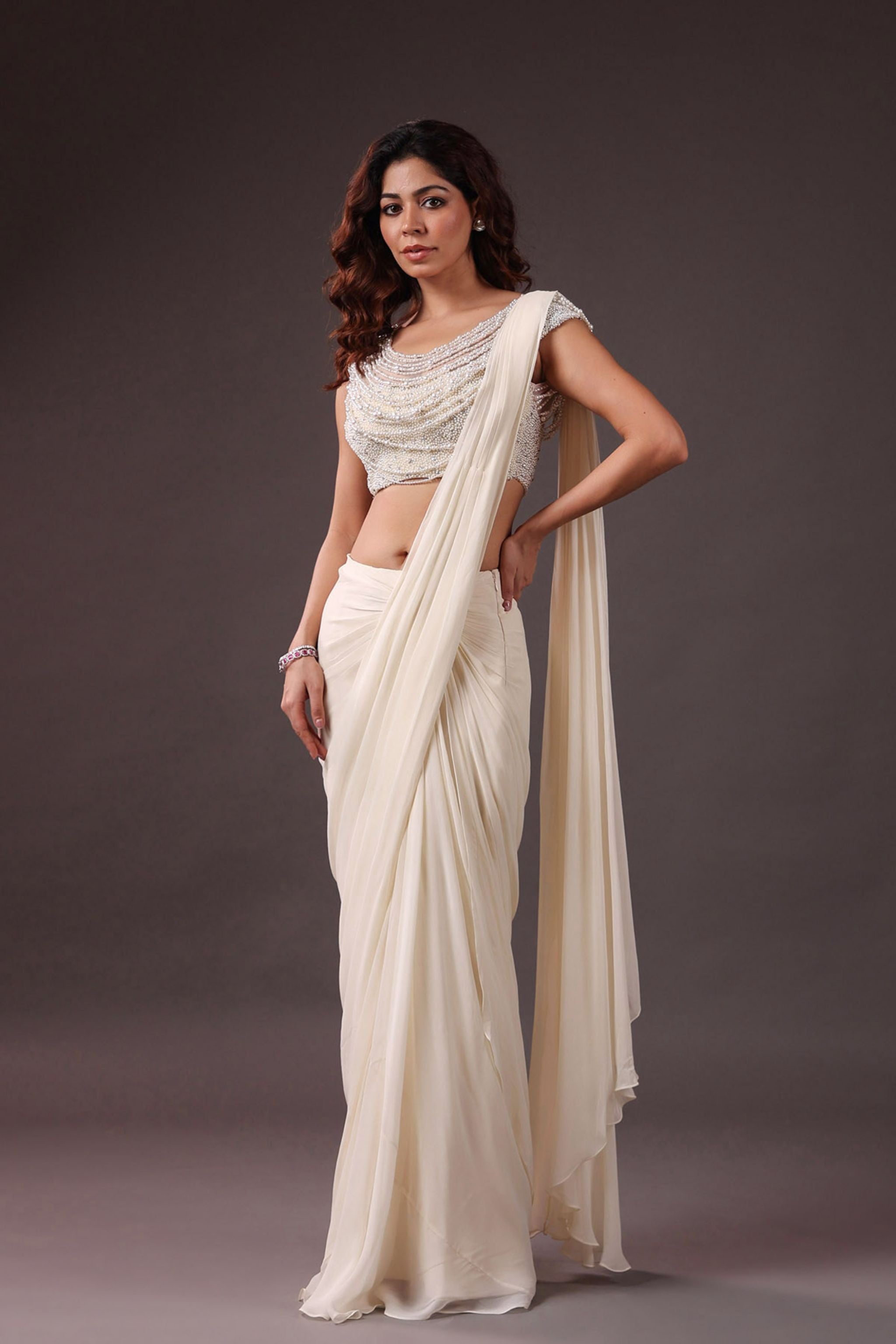 Moonveil Ivory Drape Saree