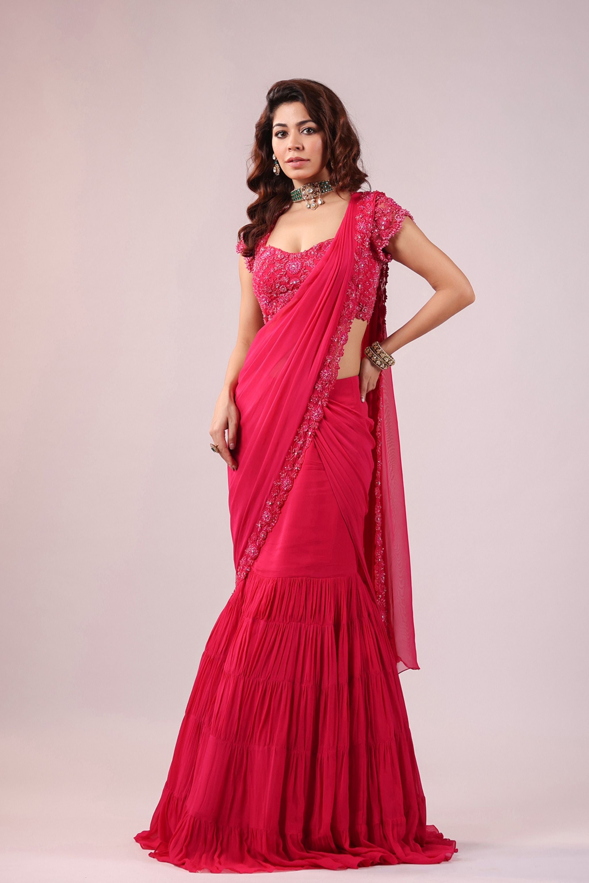 Ruby Hot Pink Skirt Saree