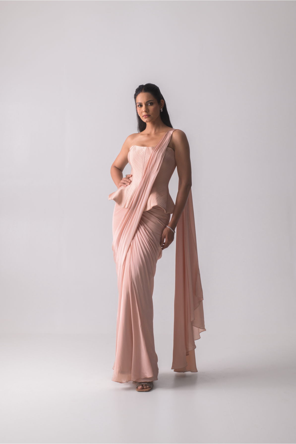 Peach peplum drape set