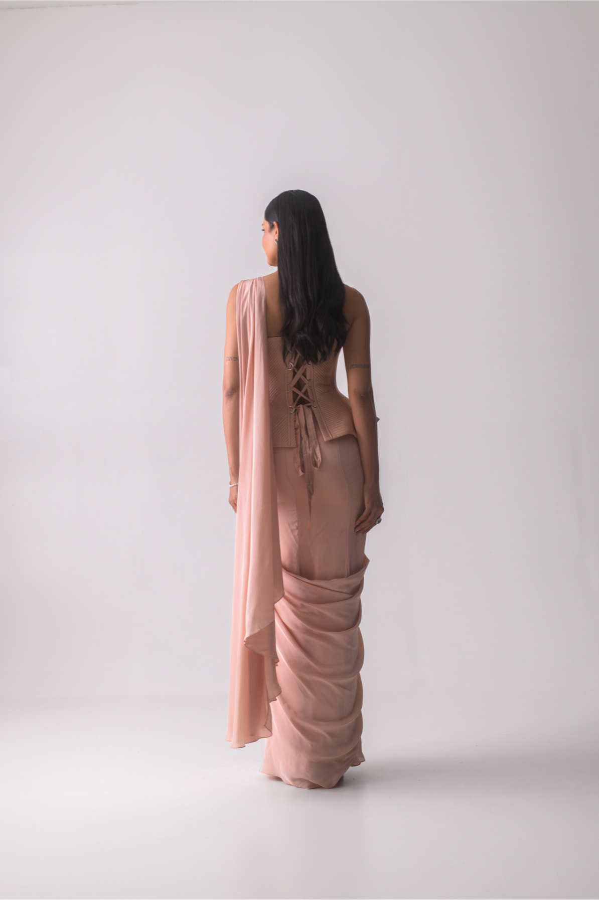 Peach peplum drape set